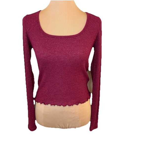 Abercrombie and Fitch Women's Medium Pink Sparkle Crop Top Long Sleeve - Picture 1 of 7